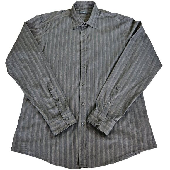 Z Zegna Shirt Mens 16 Gray Black Stripes LS Button Cotton Nylon Elastane Stretch - Picture 7 of 10
